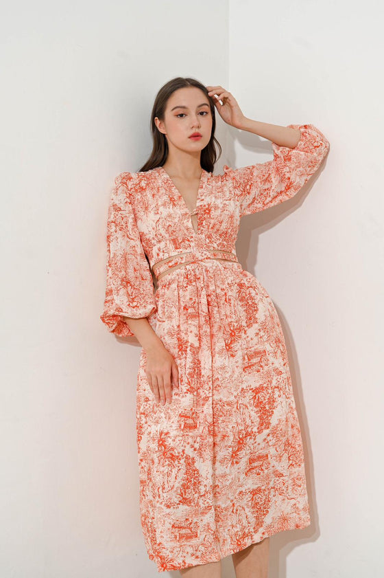 Flora Midi Dress Orange